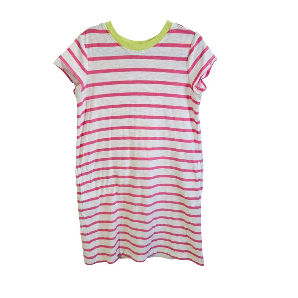 Primary Kids Size 6-7 Tee Shirt Dress White Red Stripes 100% Cotton Beach Preppy